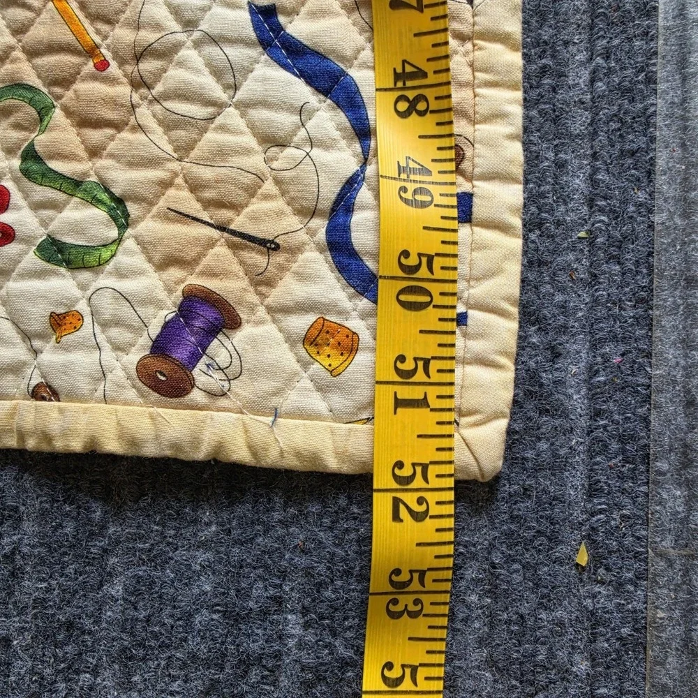 Handmade Sewing Theme Quilt Throw Blanket Scissors Spools Fabric 51x40 Cottage